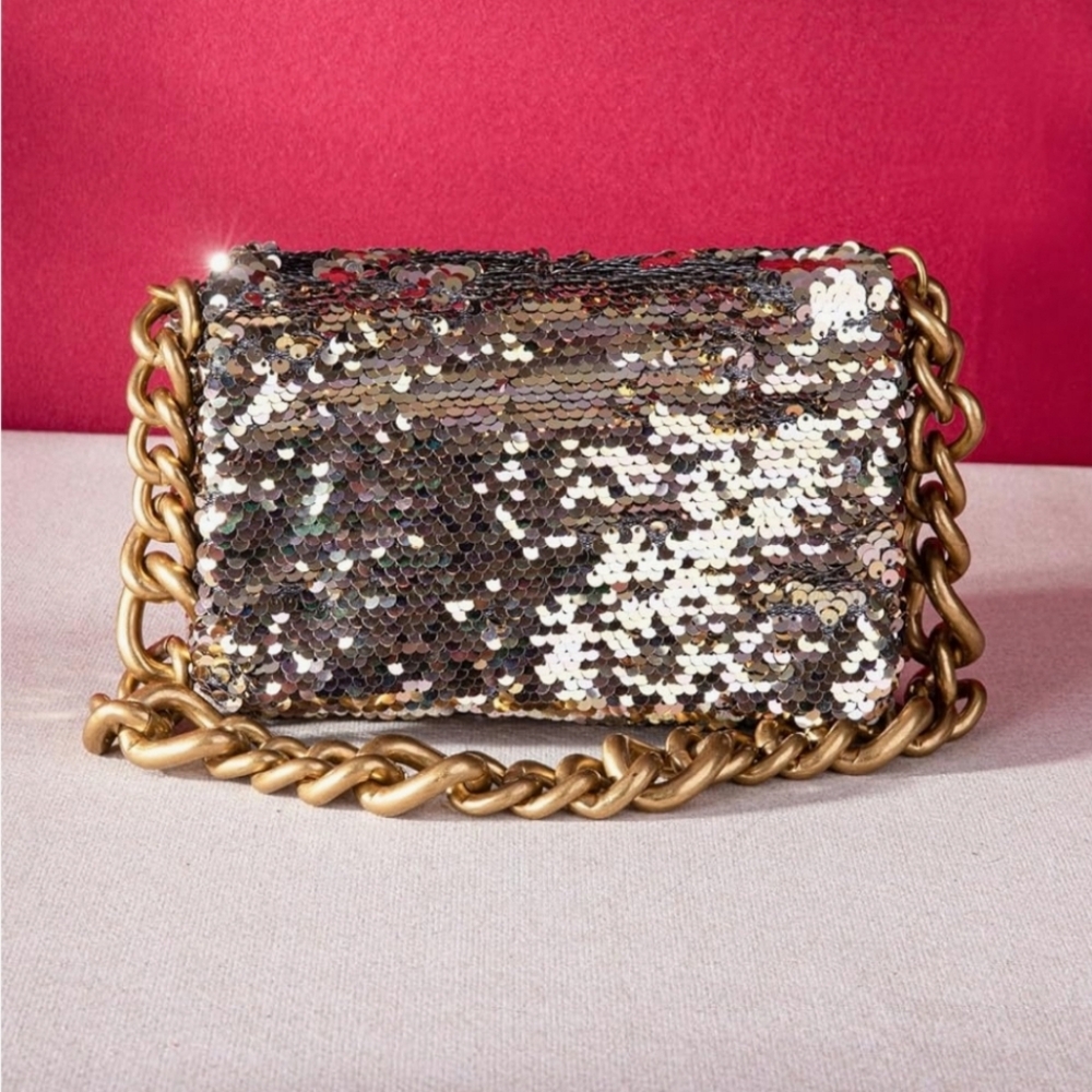 NWT Montana West Gold Sequin Chain Shouler Bag   Purse